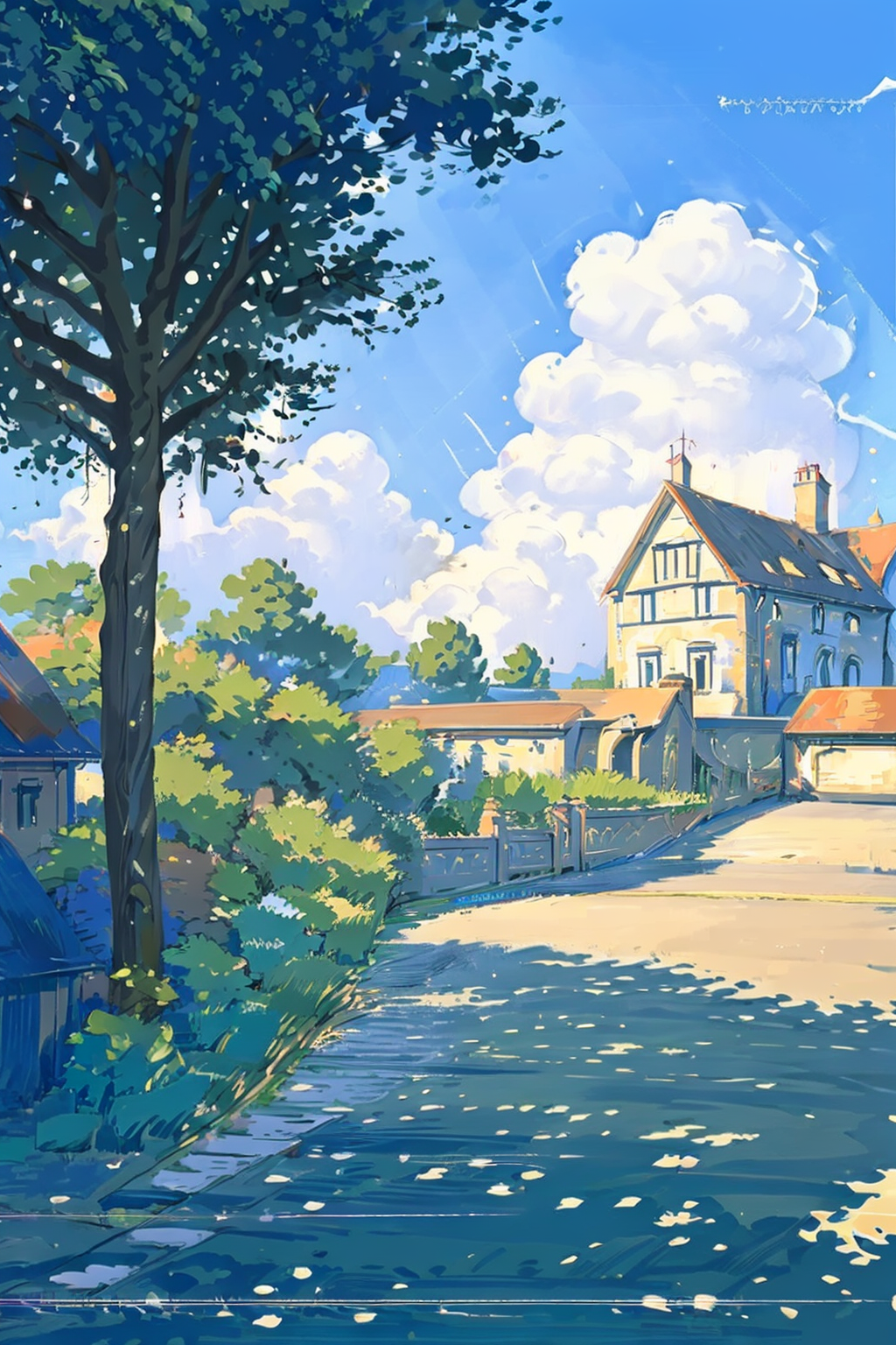 00658-507258684-outdoors, sky, day, scenery, no humans, blue sky, building, cloud, house, tree, lamppost,house,sunlight,  _lora_summer tree_2023.png